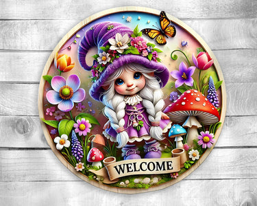 Welcome Girl Gnome Colorful Door Hanger - Bright Wooden Sign, Fun Home Decor for Front Door, Seasonal & Year-Round Use, Entryway Accent